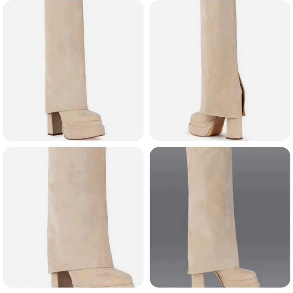 AZALEA WANG Invisible Fold Over Chunky Boot in Tan Suede faux - Picture 5 of 5